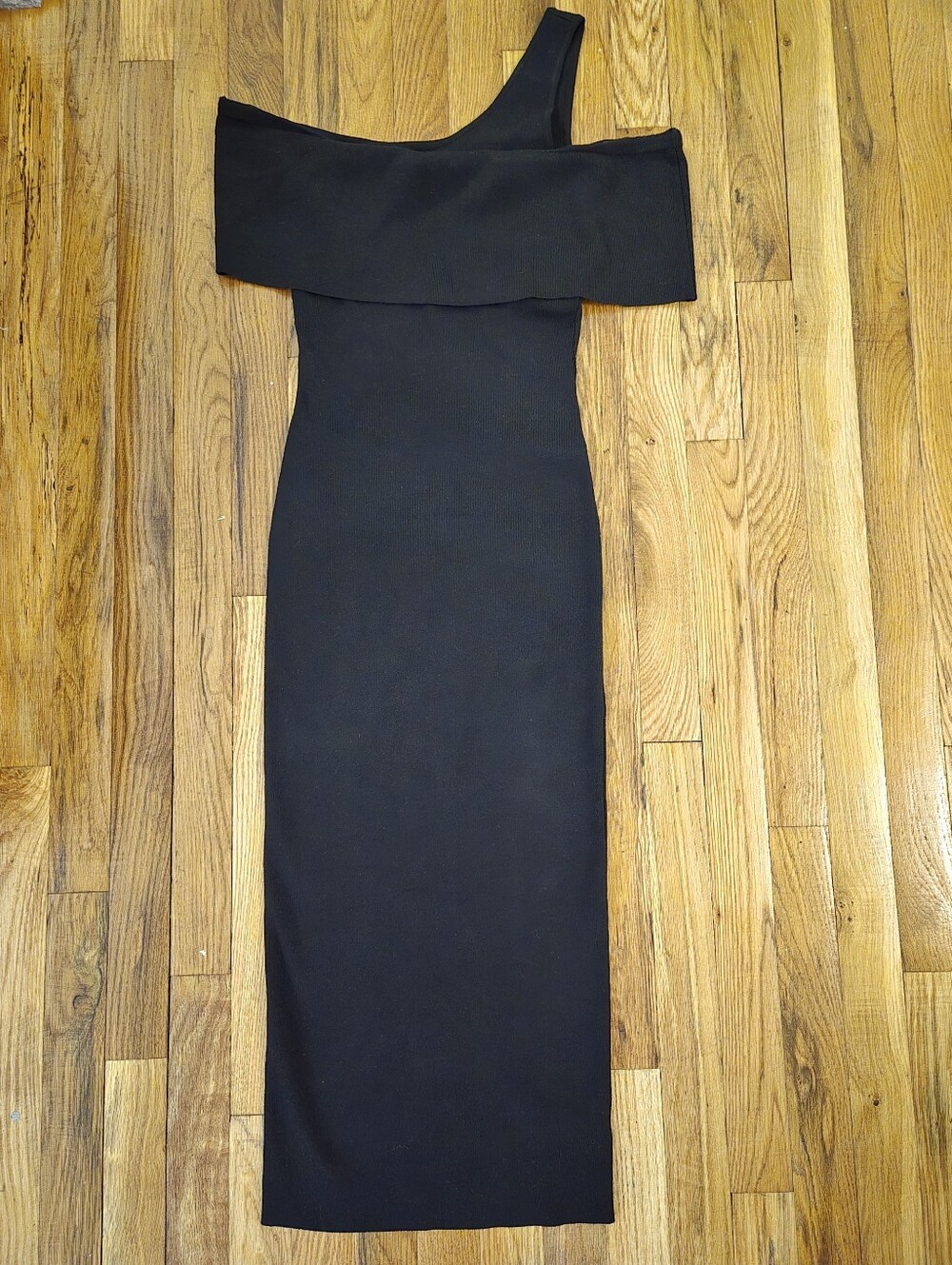 HERA Collection Bardot Black Off Shoulder Ribbed Bodycon Midi Dress Y2K large